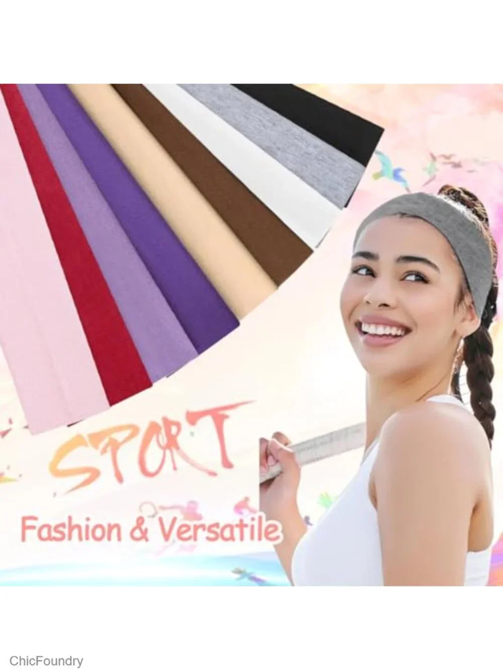 Non Slip Stretchy Fabric Headbands for Women, 9 Pack Yoga Sports Hair Bands
